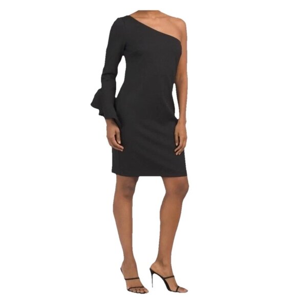 TRINA TURK Black  Kadinsky One Shoulder Bell Sleeve Cocktail Dress NWT Sz 2 - Picture 1 of 2